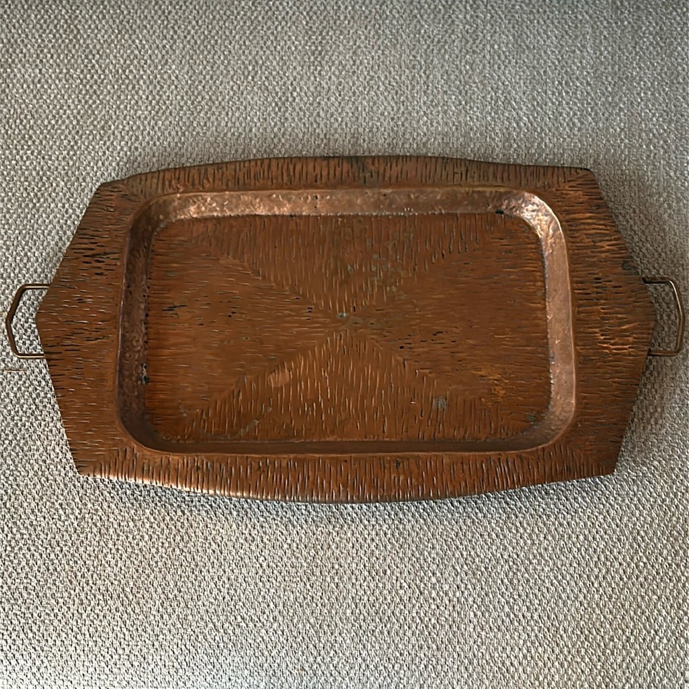 Vintage/Antique HAND HAMMERED and SOLDERED Copper Serving Tray with Handles
